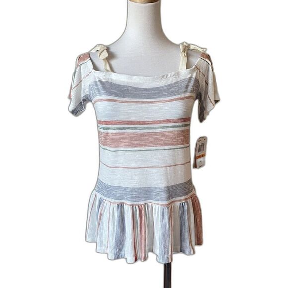 NEW Copper Key Tie Shoulder Striped Top Size Small Short Sleeve - Picture 1 of 7